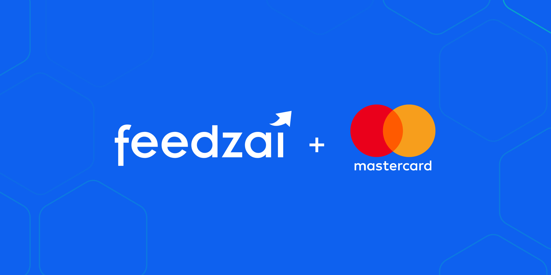 Feedzai and Matercard logos against blue background