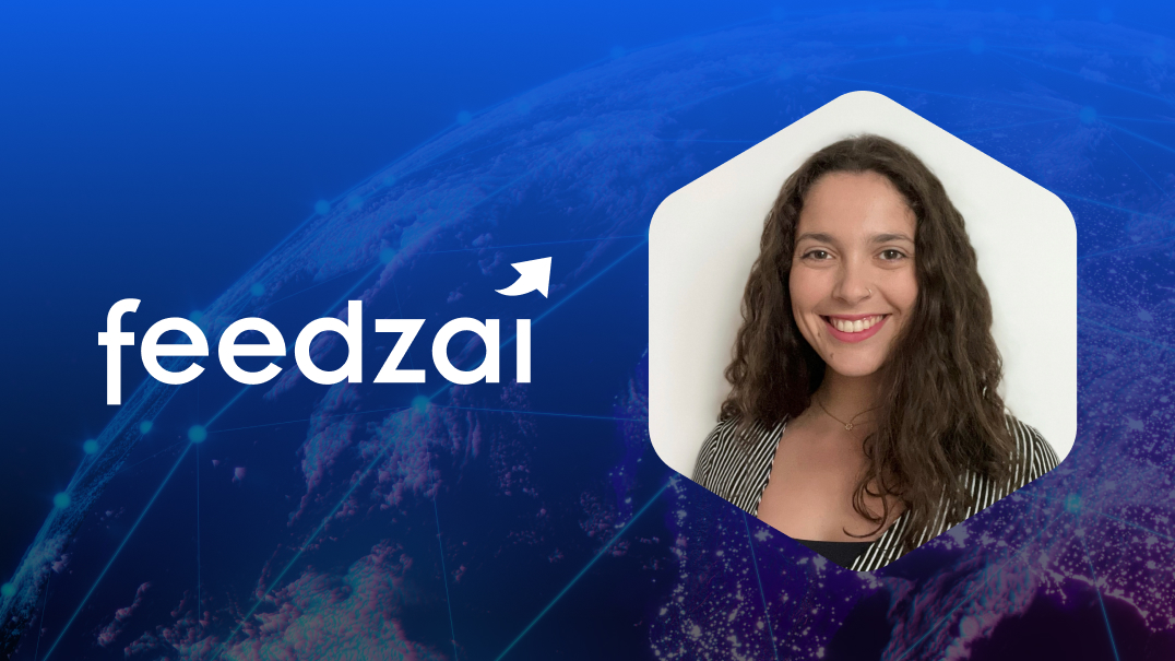 Headshot of Feedzai's Catarina Godinho, Feedzai logo - for article "How ScamAlert and GenAI Are Changing the Game in Scam Prevention"