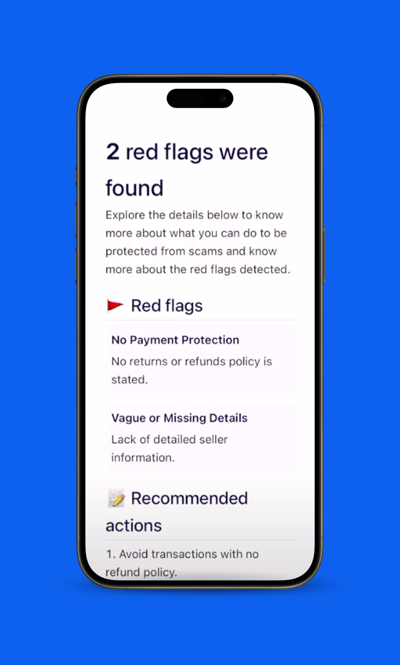 Screenshot of Feedzai's ScamAlert, GenAI-powered scam detection tool showing red flags warning of a potential purchase scam