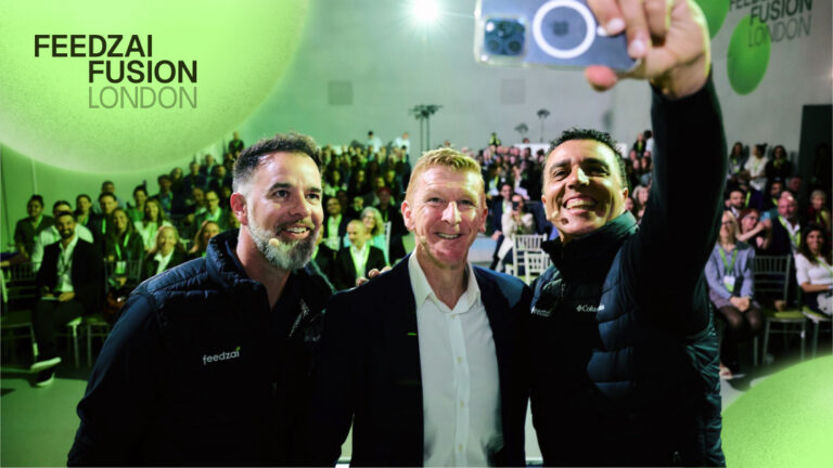 Feedzai CEO Nuno Sebastião, Richard Harris, and Astronaut Tim Peake at Feedzai Fusion London in September 2026.